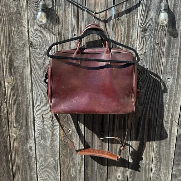 Mulholland Brown Leather Laptop Bag Briefcase Monogrammed for Winery Silver Oak
